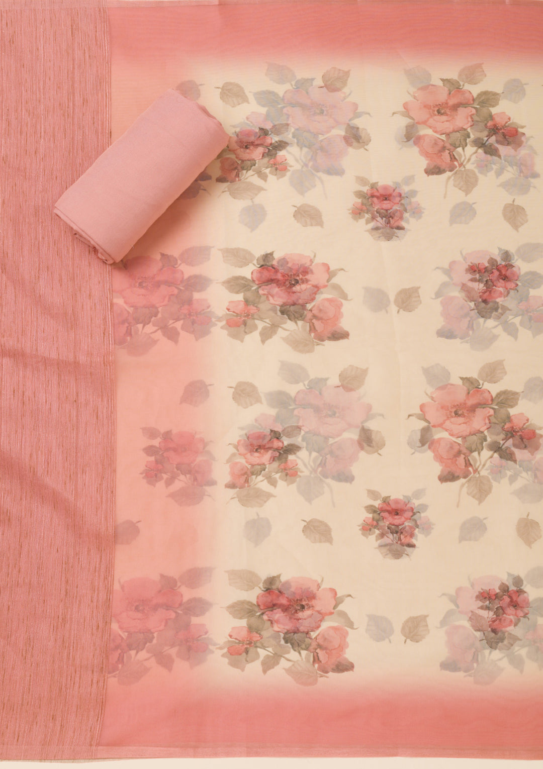 Peach Zariwork Soft Silk Unstitched Salwar Suit