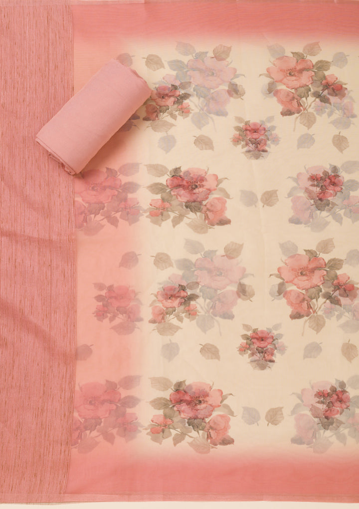 Peach Zariwork Soft Silk Unstitched Salwar Suit