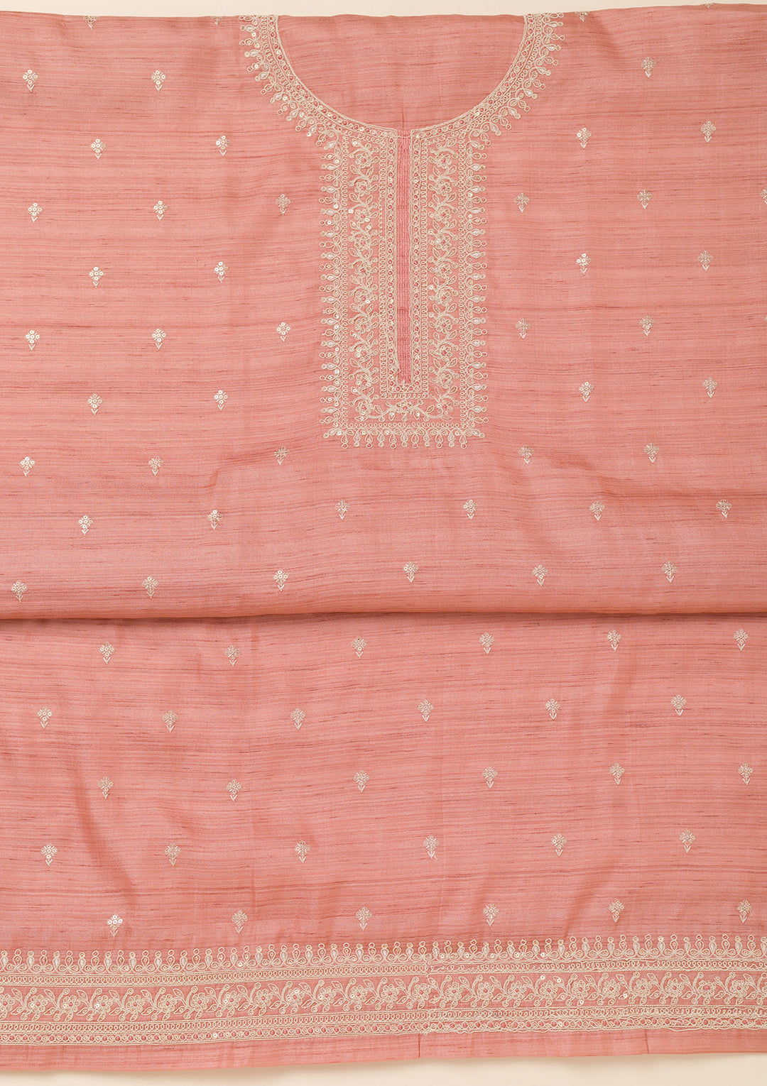 Peach Zariwork Soft Silk Unstitched Salwar Suit