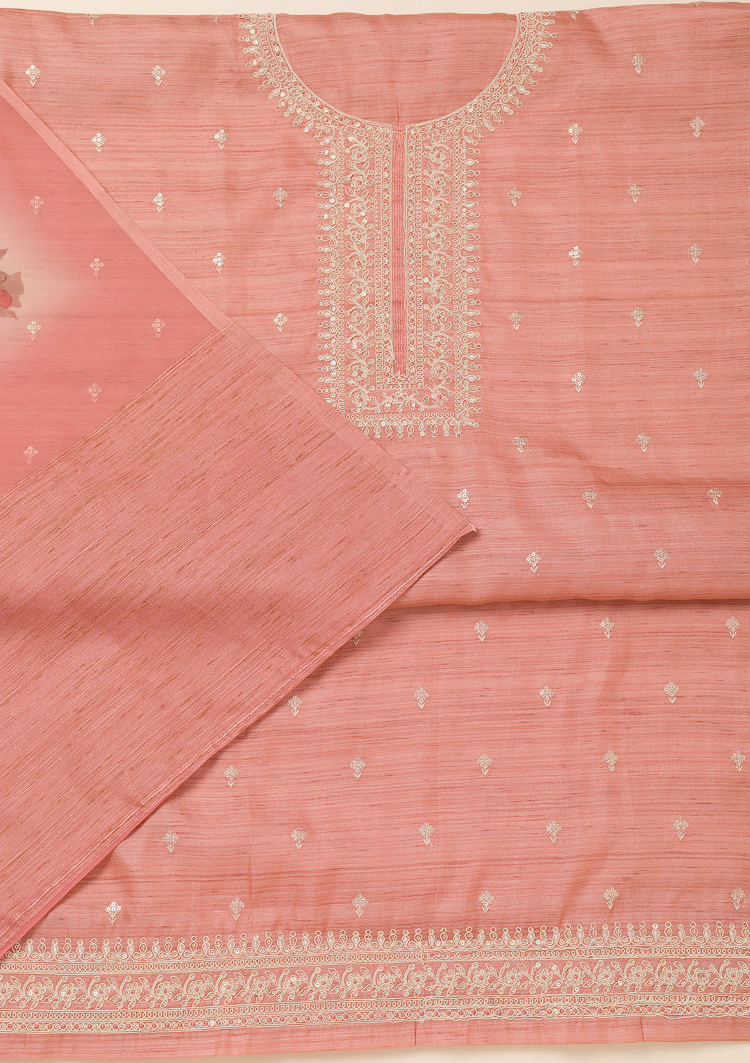 Peach Zariwork Soft Silk Unstitched Salwar Suit