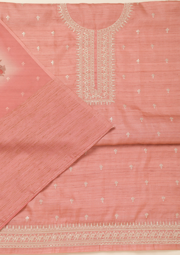 Peach Zariwork Soft Silk Unstitched Salwar Suit