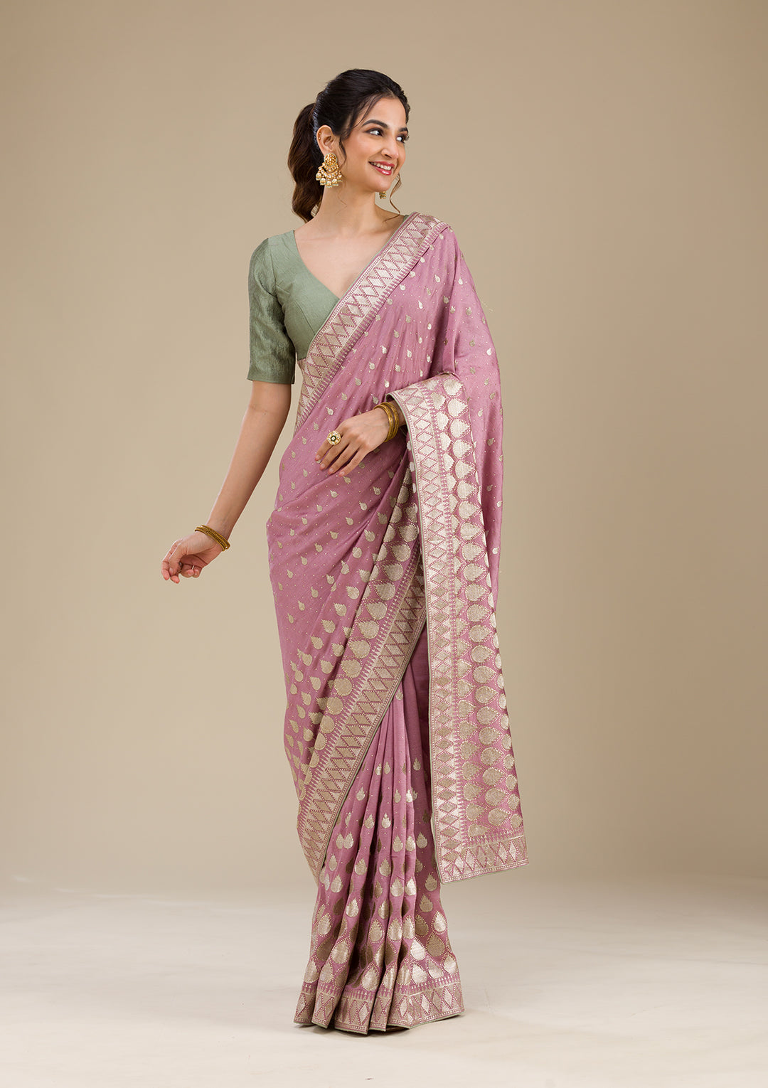 Onion Pink Zariwork Soft Silk Saree