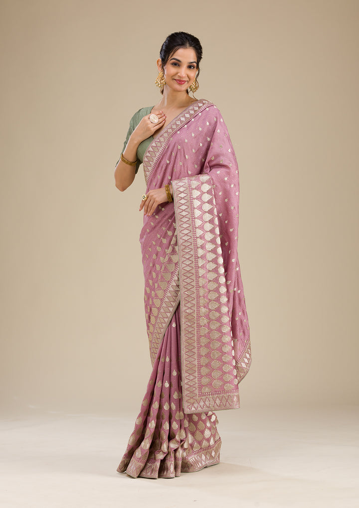 Onion Pink Zariwork Soft Silk Saree