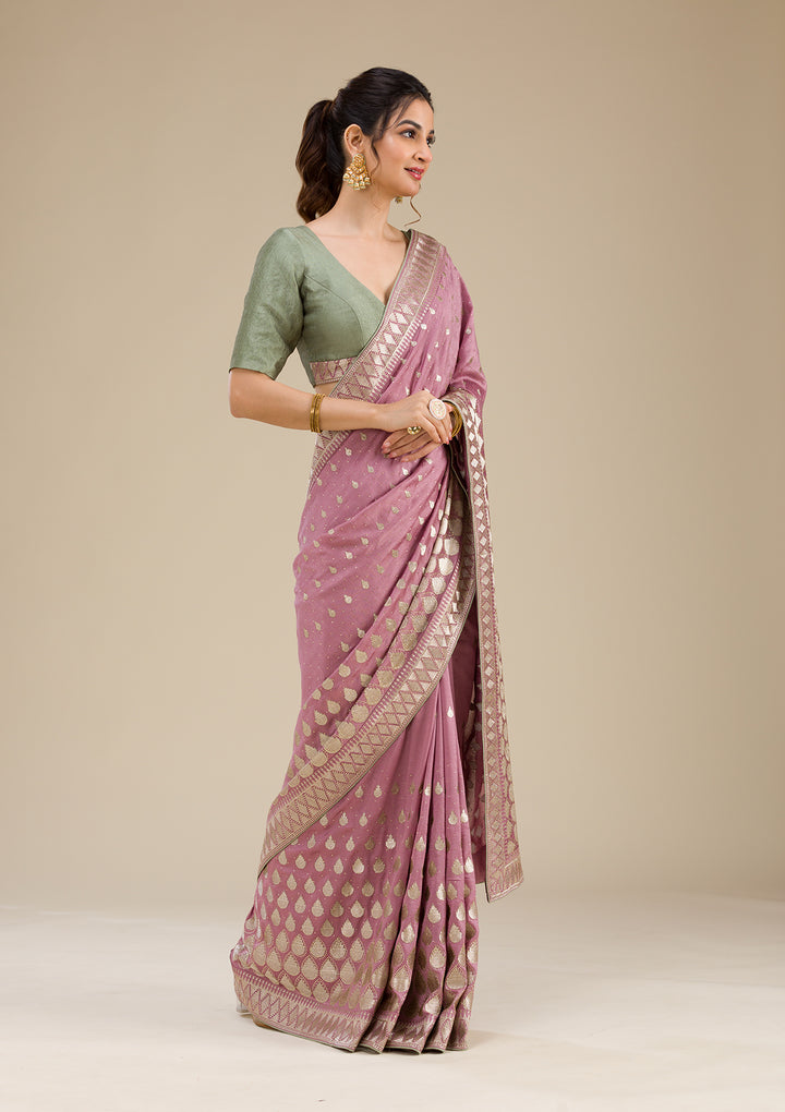 Onion Pink Zariwork Soft Silk Saree