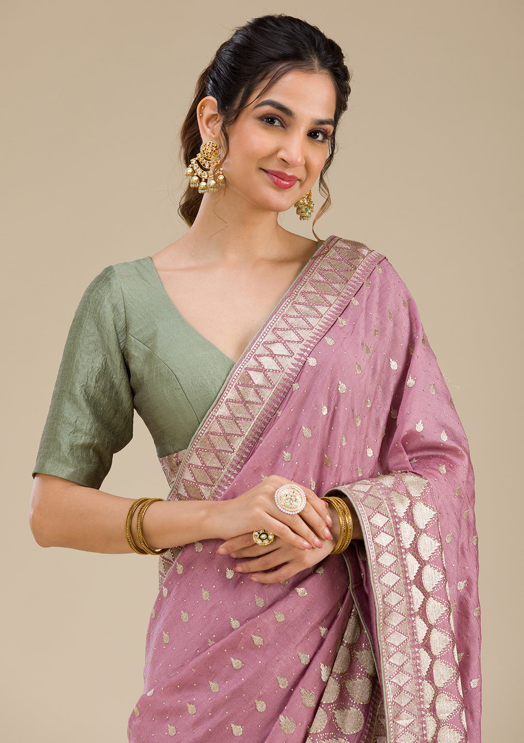 Onion Pink Zariwork Soft Silk Saree