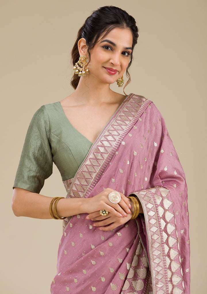 Onion Pink Zariwork Soft Silk Saree