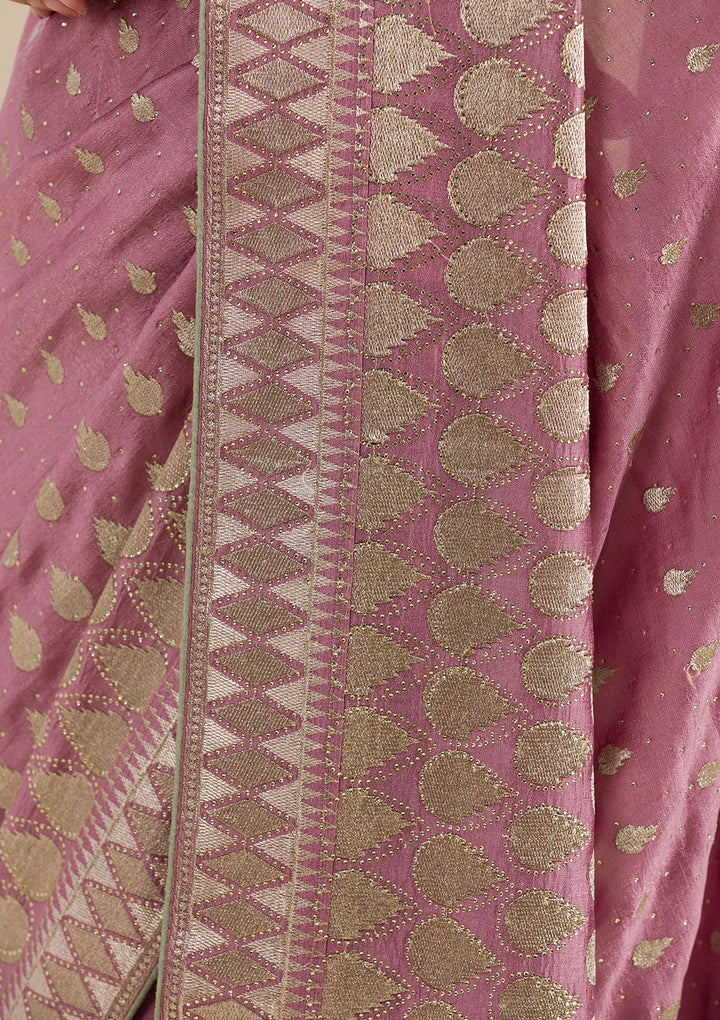 Onion Pink Zariwork Soft Silk Saree