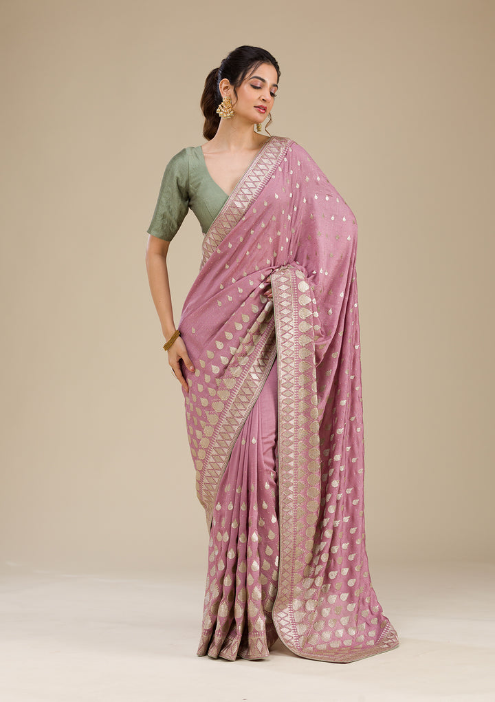 Onion Pink Zariwork Soft Silk Saree