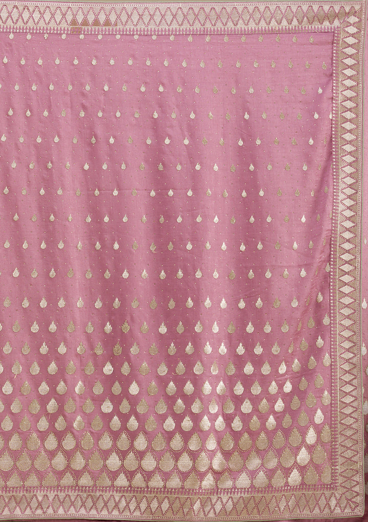 Onion Pink Zariwork Soft Silk Saree