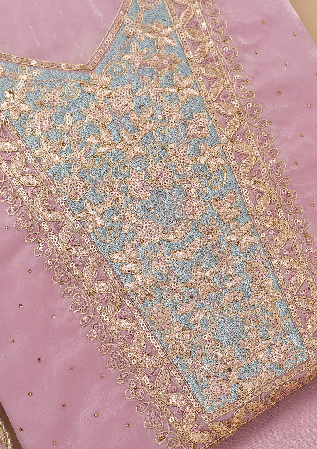 Onion Pink Zariwork Tissue Unstitched Salwar Suit