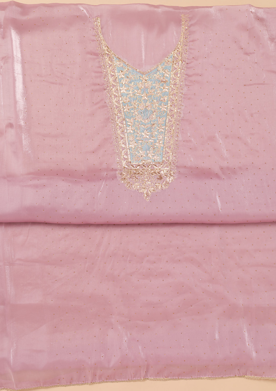 Onion Pink Zariwork Tissue Unstitched Salwar Suit