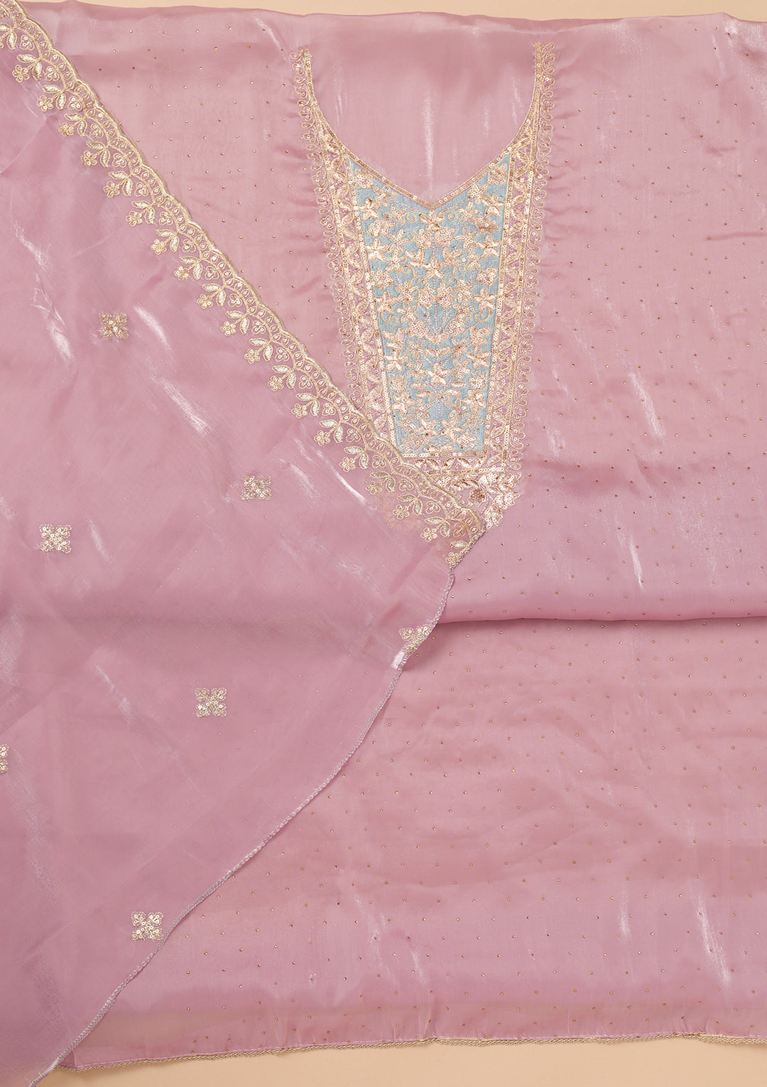 Onion Pink Zariwork Tissue Unstitched Salwar Suit