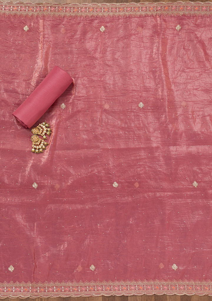 Onion Pink Zariwork Tissue Unstitched Salwar Suit