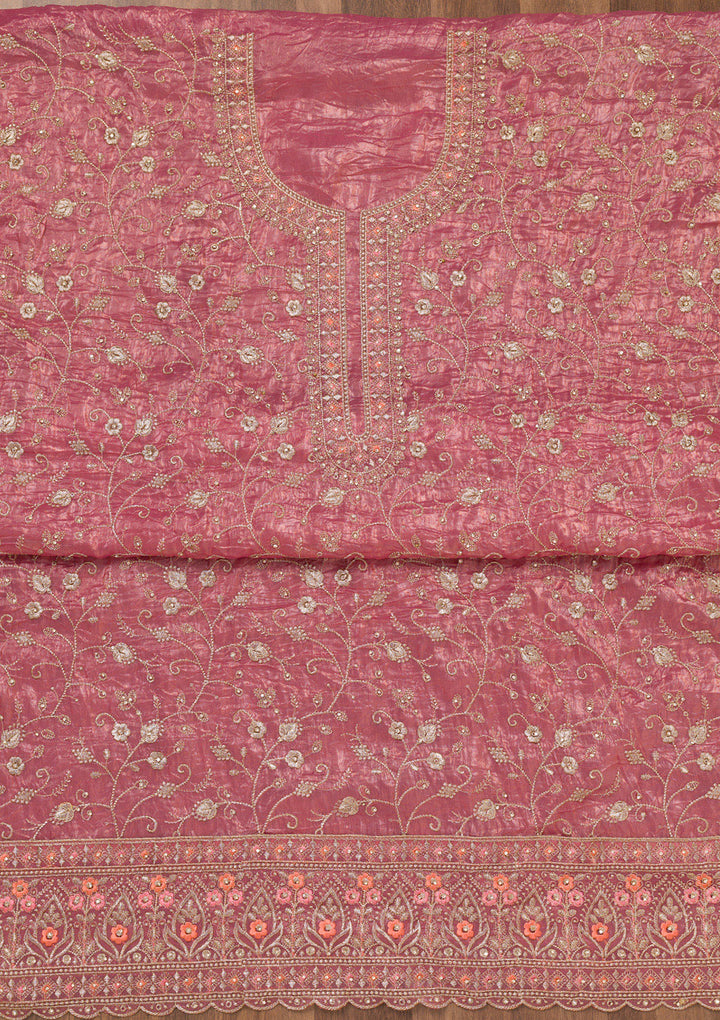Onion Pink Zariwork Tissue Unstitched Salwar Suit