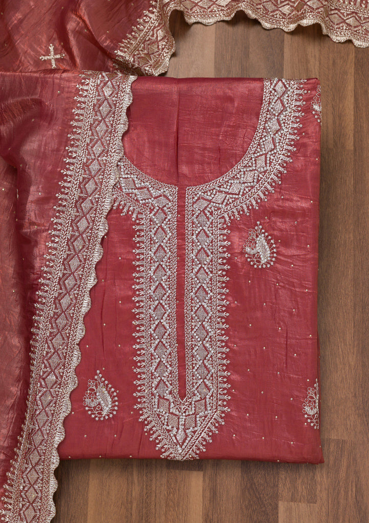 Onion Pink Zariwork Tissue Unstitched Salwar Suit