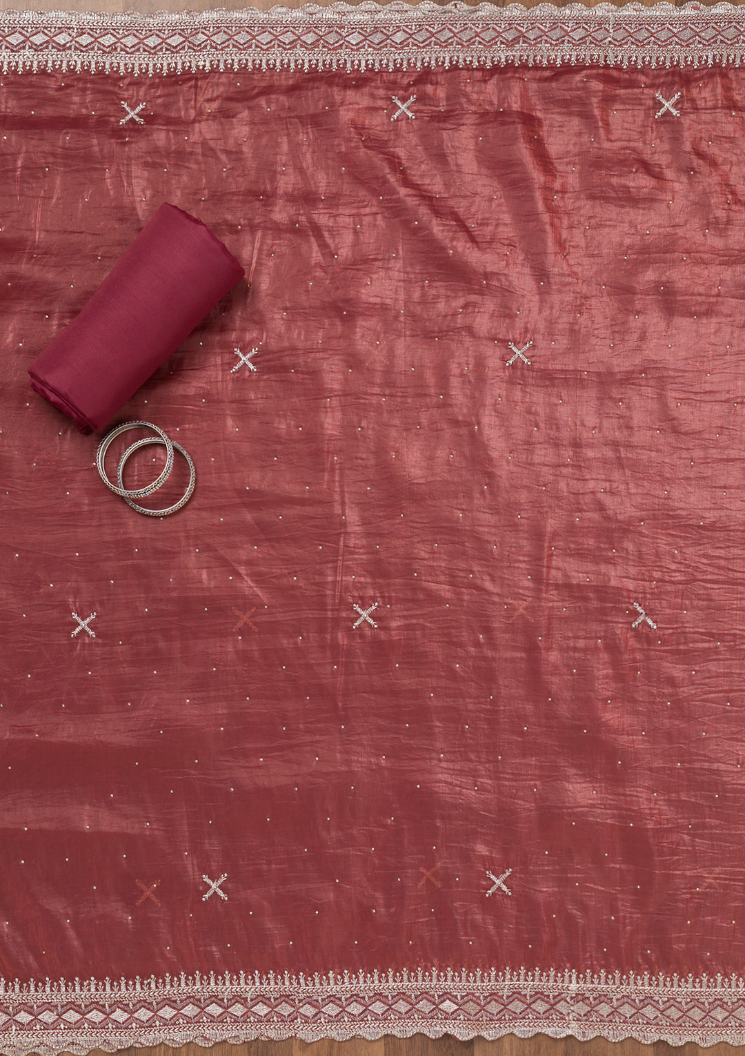 Onion Pink Zariwork Tissue Unstitched Salwar Suit