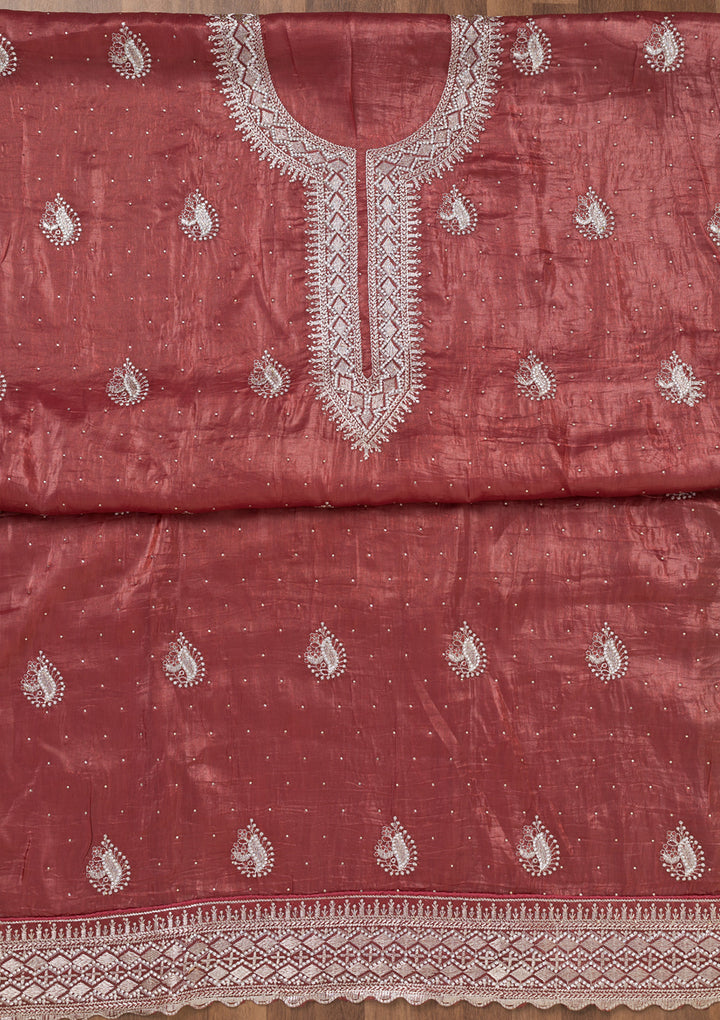 Onion Pink Zariwork Tissue Unstitched Salwar Suit