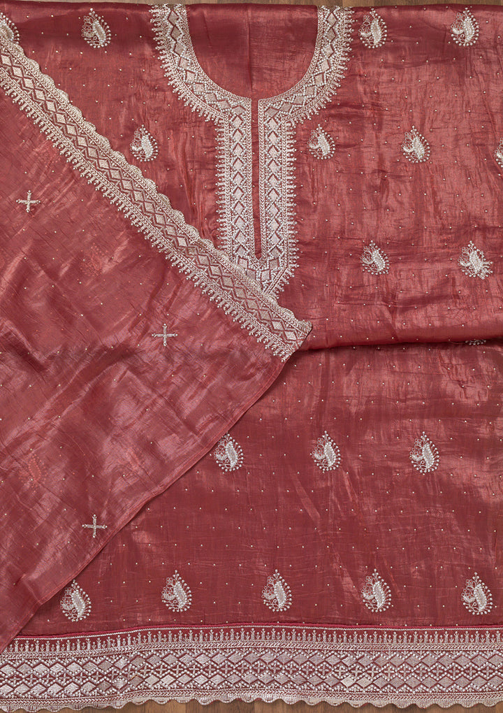 Onion Pink Zariwork Tissue Unstitched Salwar Suit