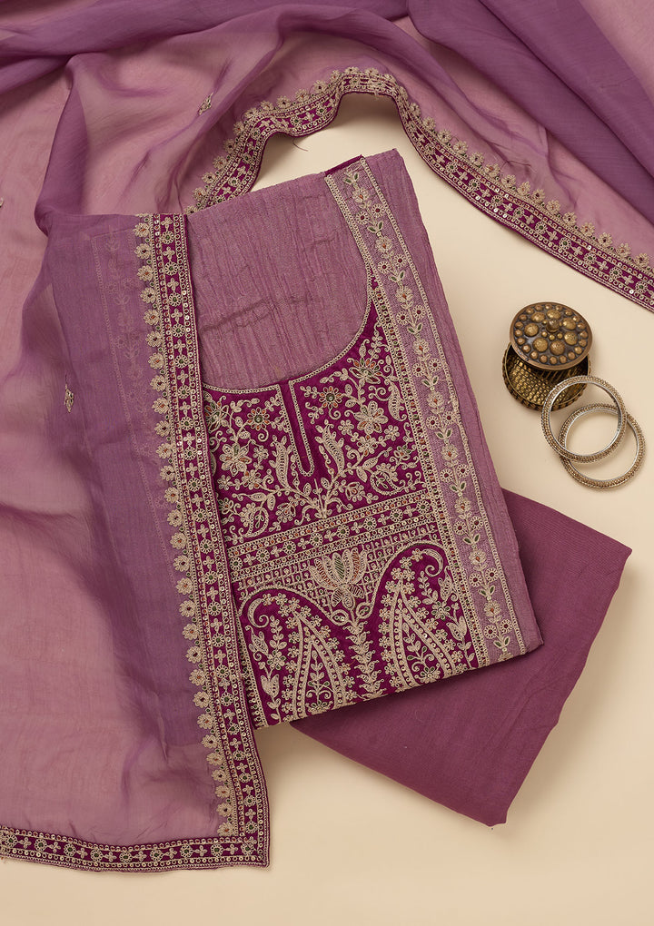 Onion Pink Zariwork Tissue Unstitched Salwar Suit