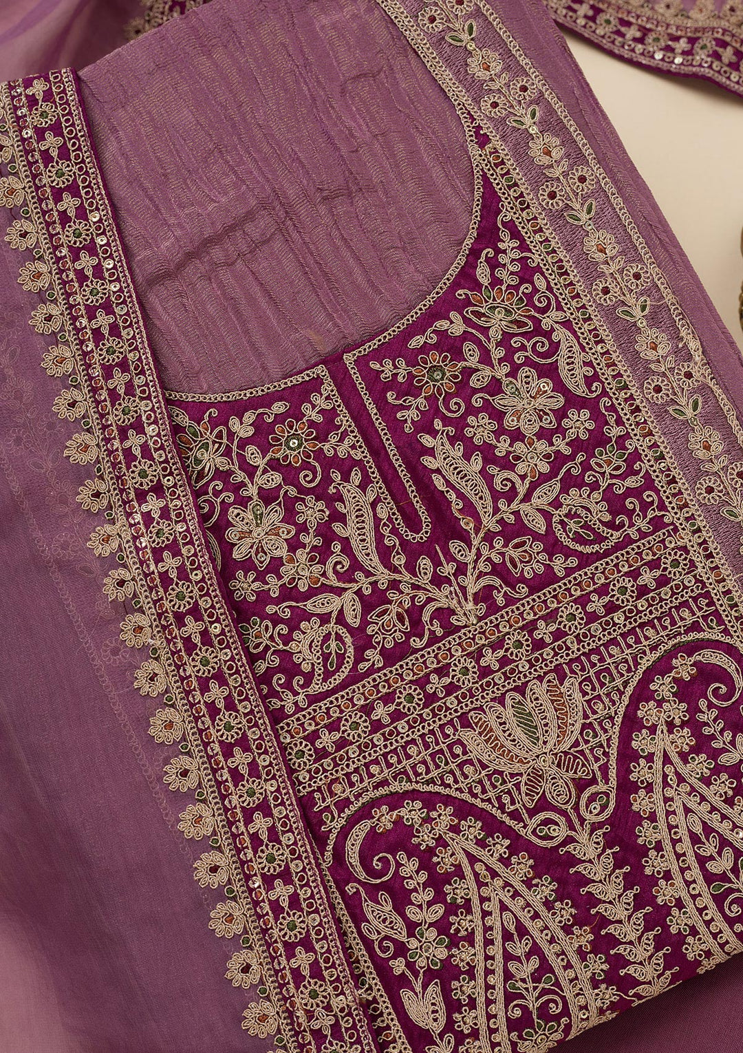 Onion Pink Zariwork Tissue Unstitched Salwar Suit