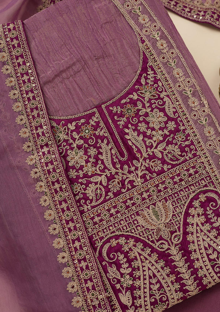 Onion Pink Zariwork Tissue Unstitched Salwar Suit