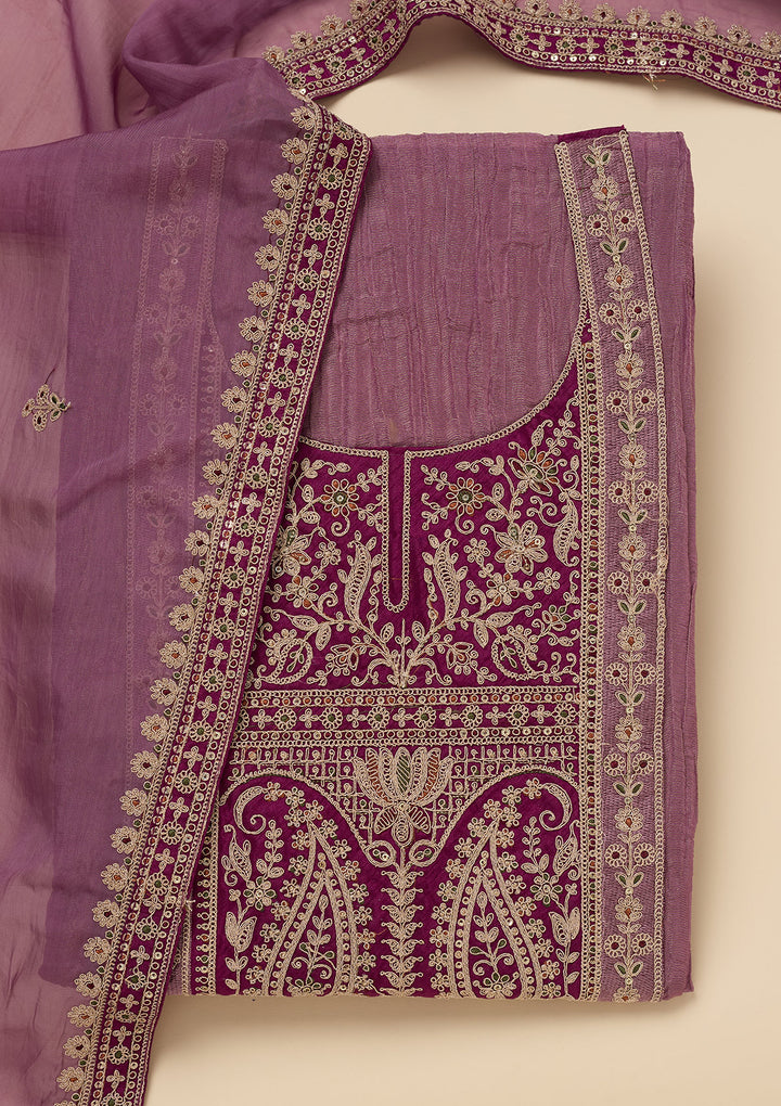 Onion Pink Zariwork Tissue Unstitched Salwar Suit