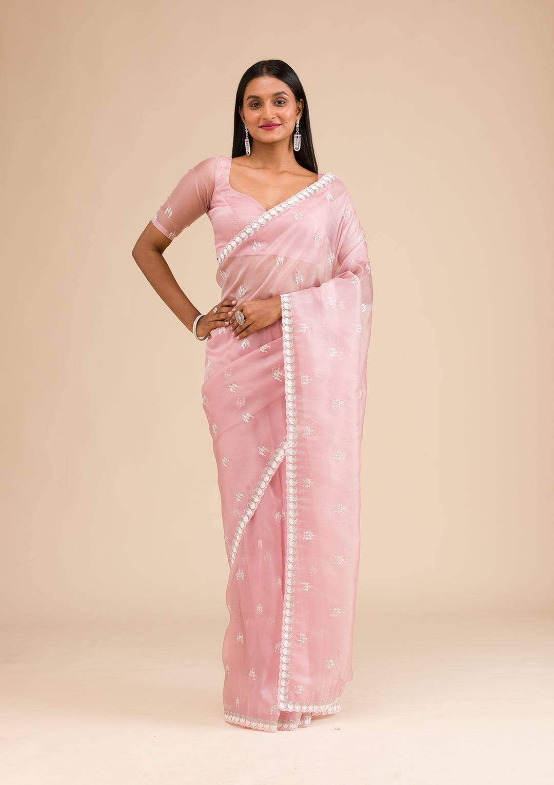 Onion Pink Zariwork Tissue Saree
