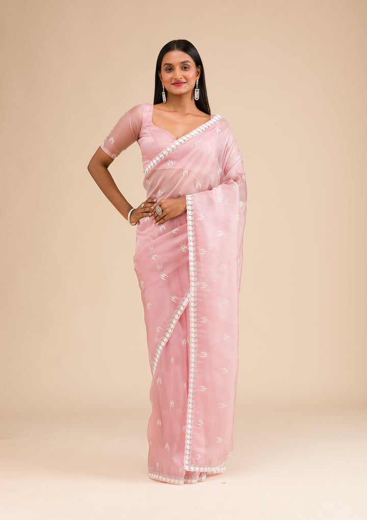 Onion Pink Zariwork Tissue Saree