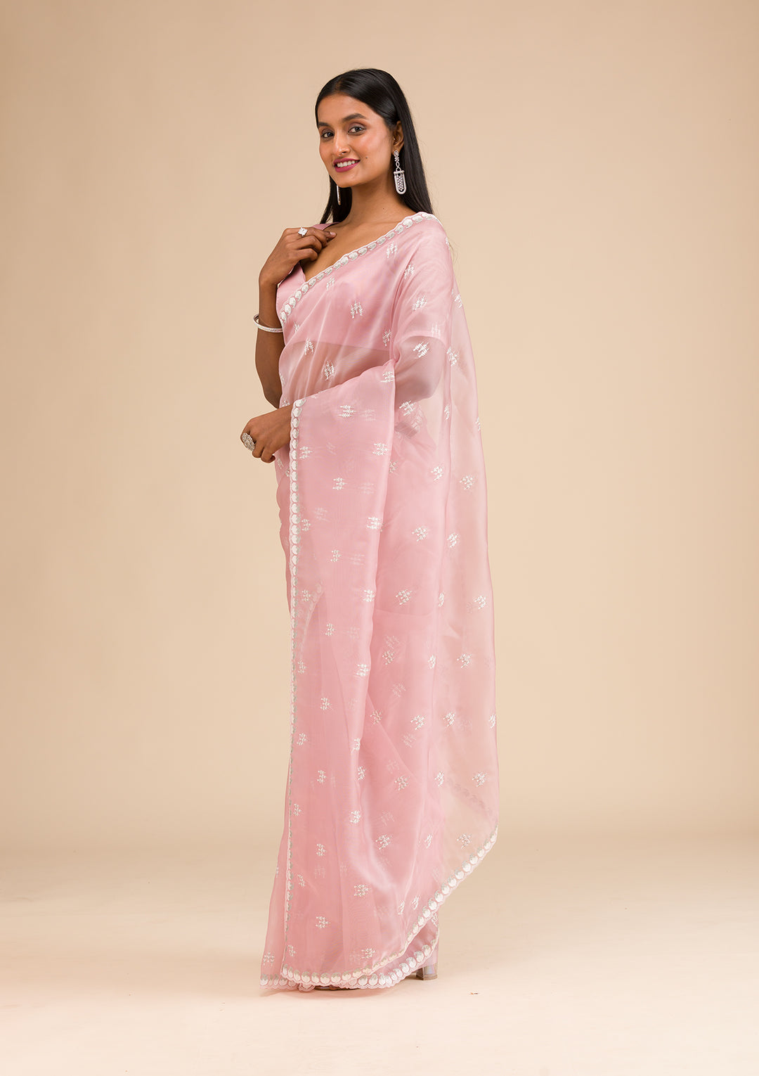 Onion Pink Zariwork Tissue Saree