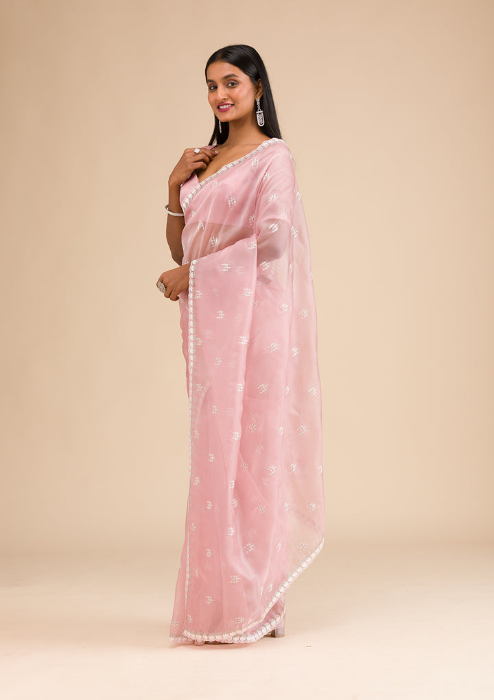 Onion Pink Zariwork Tissue Saree