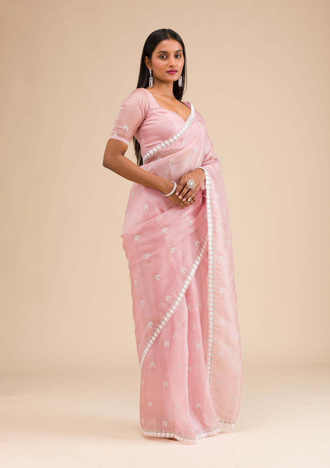 Onion Pink Zariwork Tissue Saree