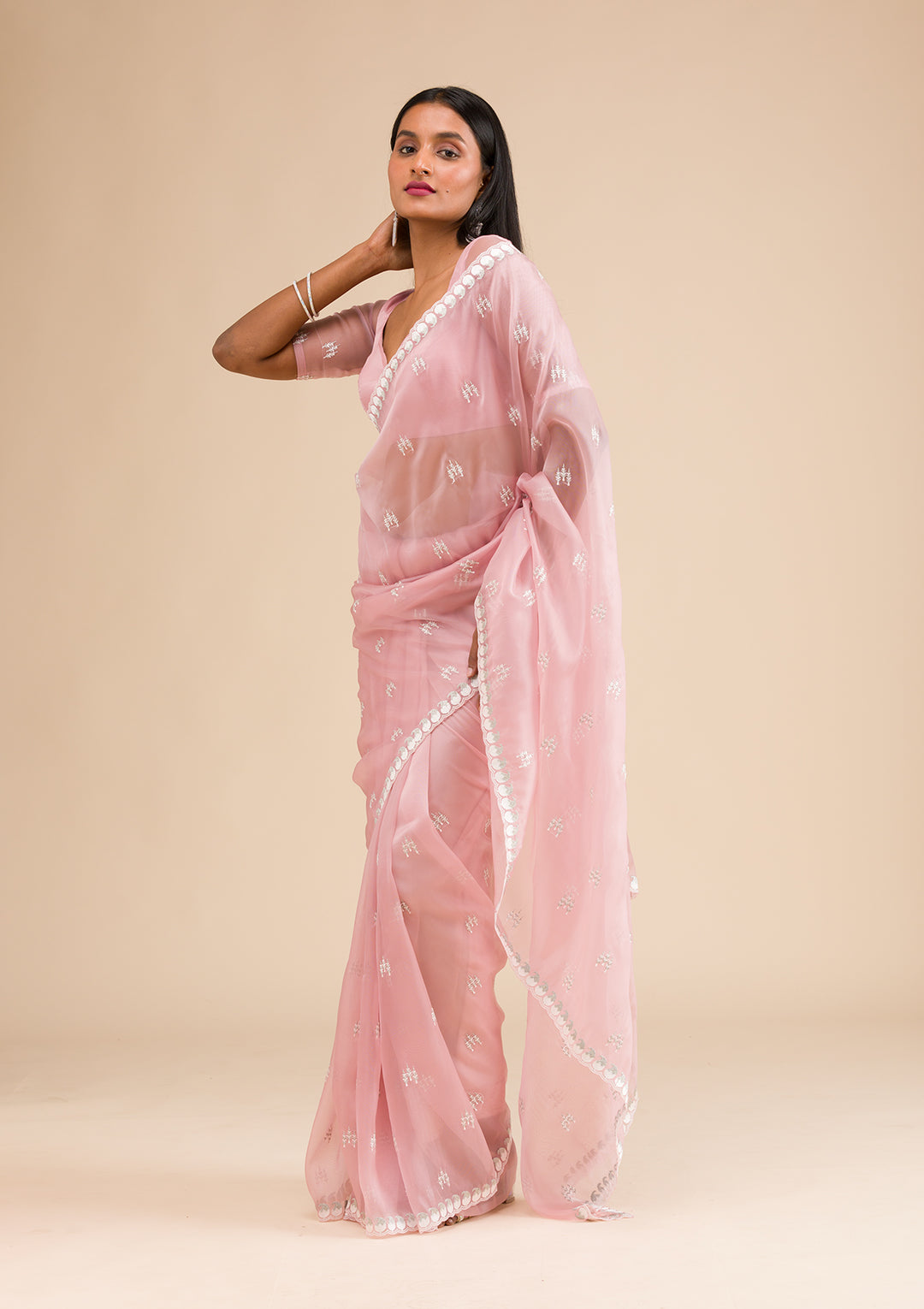 Onion Pink Zariwork Tissue Saree
