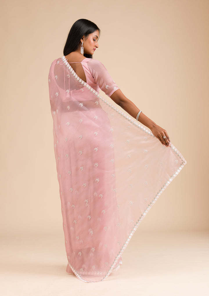 Onion Pink Zariwork Tissue Saree