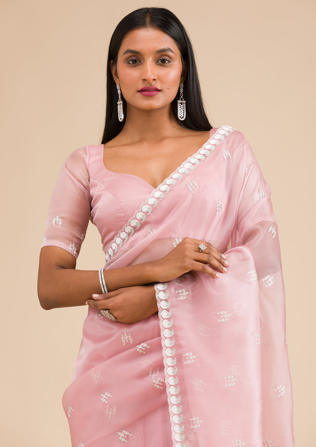 Onion Pink Zariwork Tissue Saree