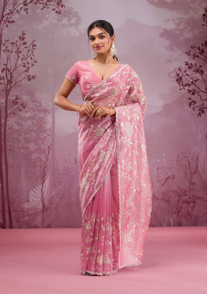 Onion Pink Zariwork Tissue Saree