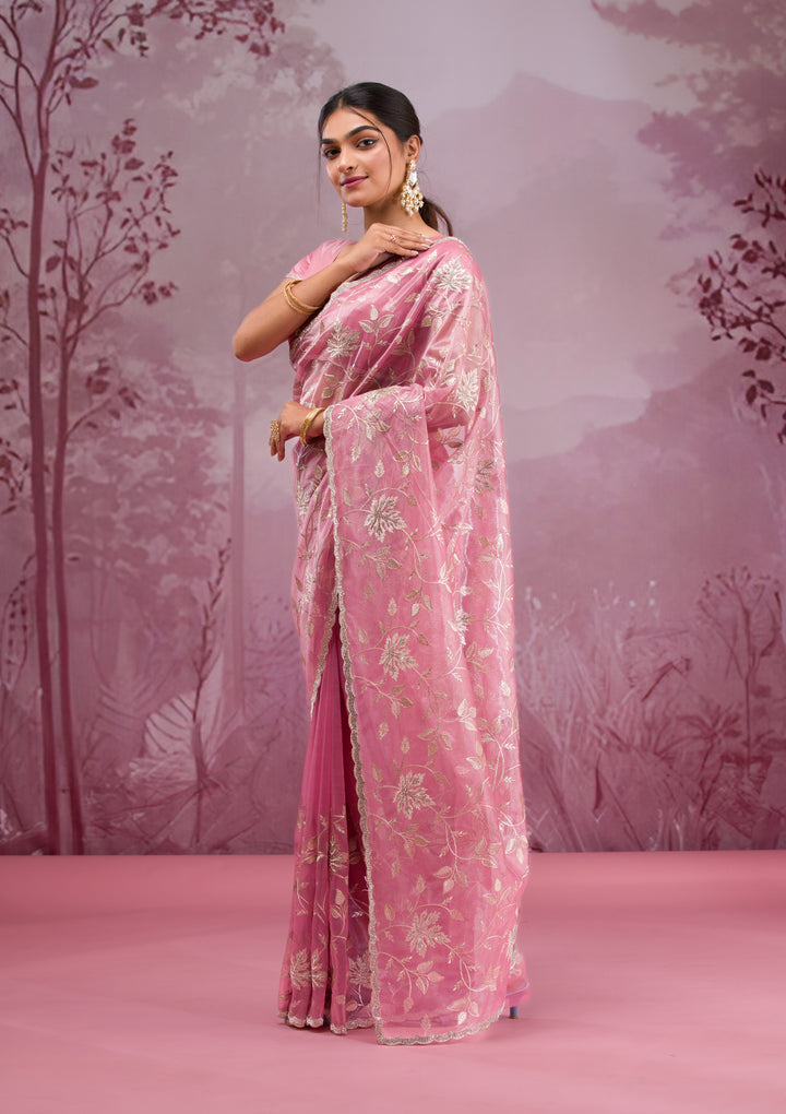 Onion Pink Zariwork Tissue Saree