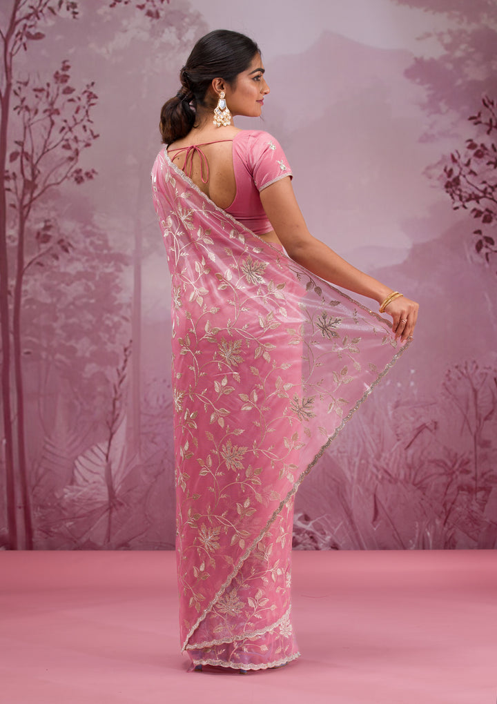 Onion Pink Zariwork Tissue Saree