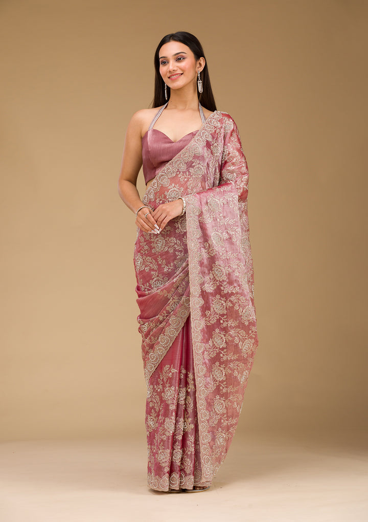 Onion Pink Zariwork Tissue Saree