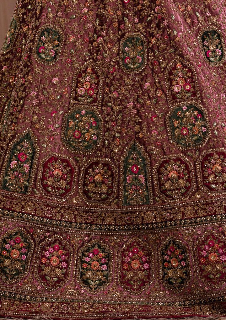 Onion Pink Zariwork Velvet Readymade Lehenga