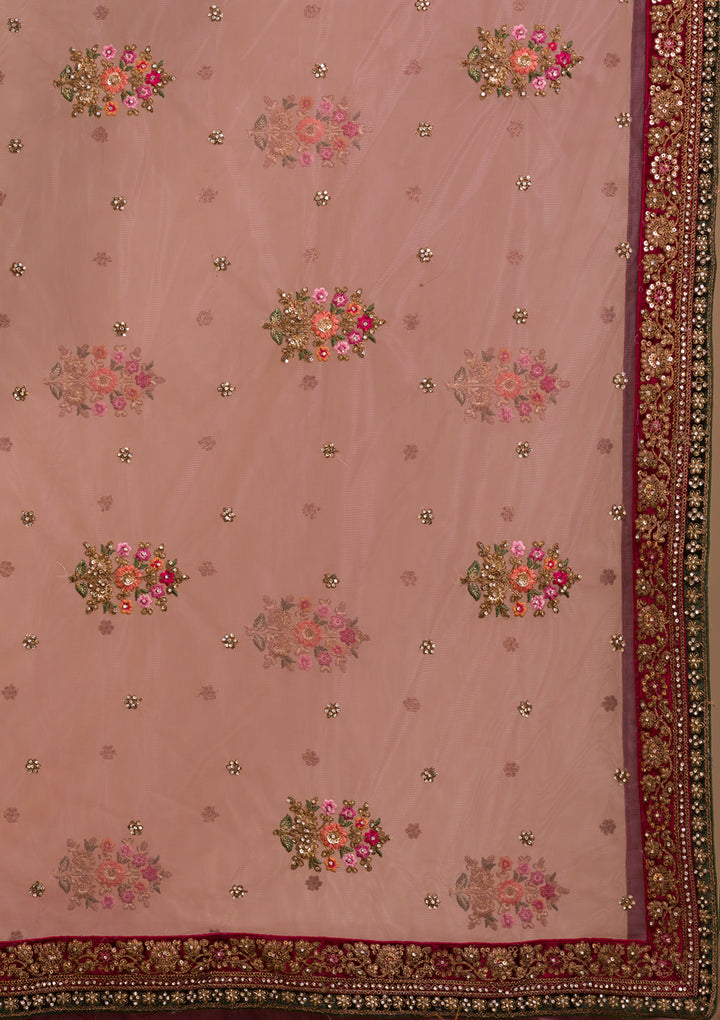 Onion Pink Zariwork Velvet Readymade Lehenga