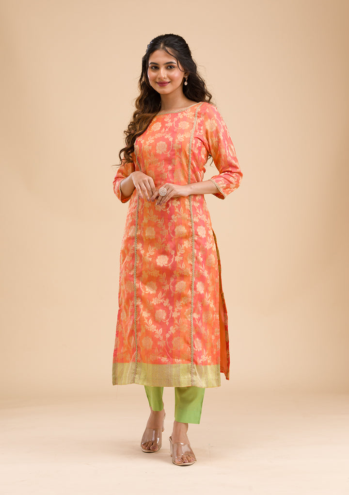Orange Banarasi Cotton Readymade Salwar Suit