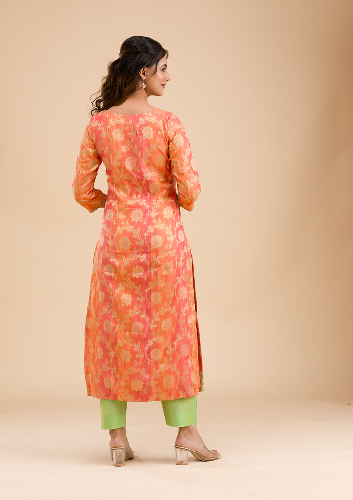 Orange Banarasi Cotton Readymade Salwar Suit