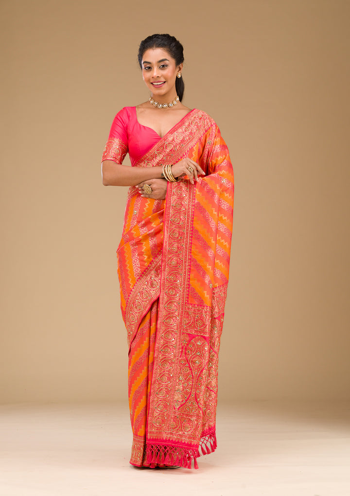 Orange Cutdana Art Silk Saree