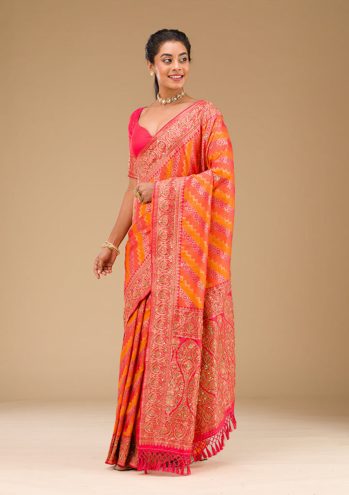 Orange Cutdana Art Silk Saree