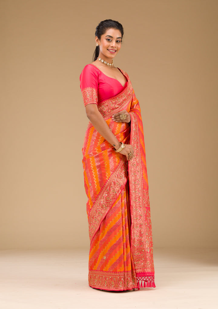 Orange Cutdana Art Silk Saree