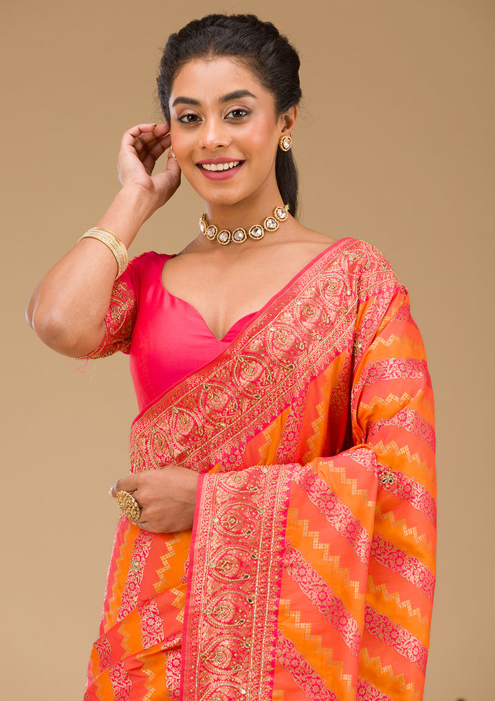 Orange Cutdana Art Silk Saree