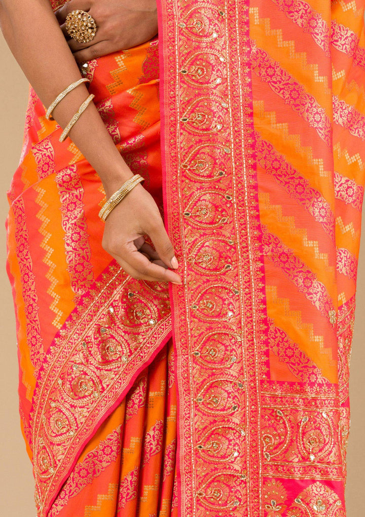 Orange Cutdana Art Silk Saree