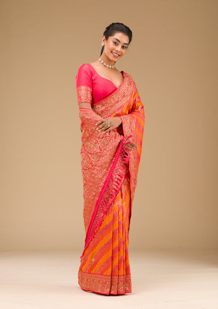 Orange Cutdana Art Silk Saree