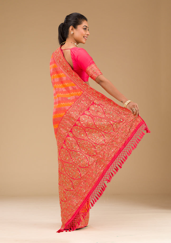 Orange Cutdana Art Silk Saree