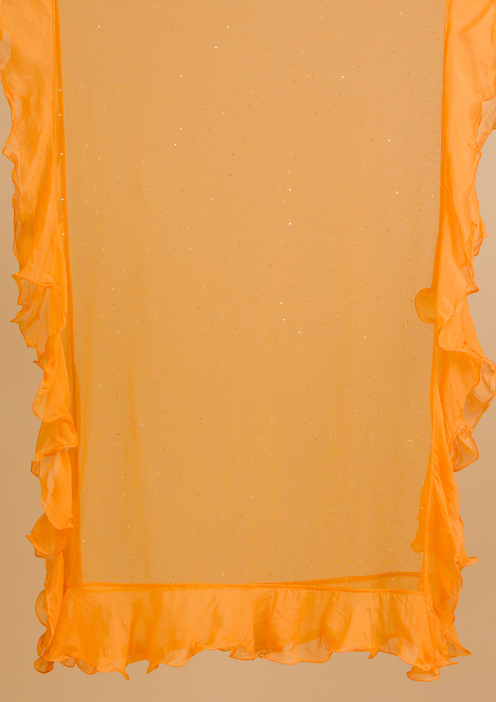 Orange Cutdana Lycra Readymade Lehenga